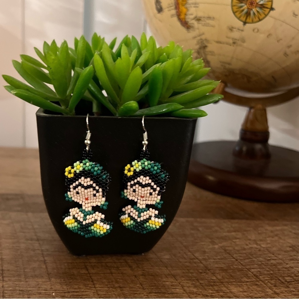 Frida Kahlo artisan beaded earrings